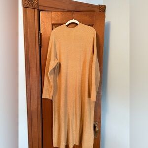 Talbots Tan Ribbed Midi Sweater Dress
